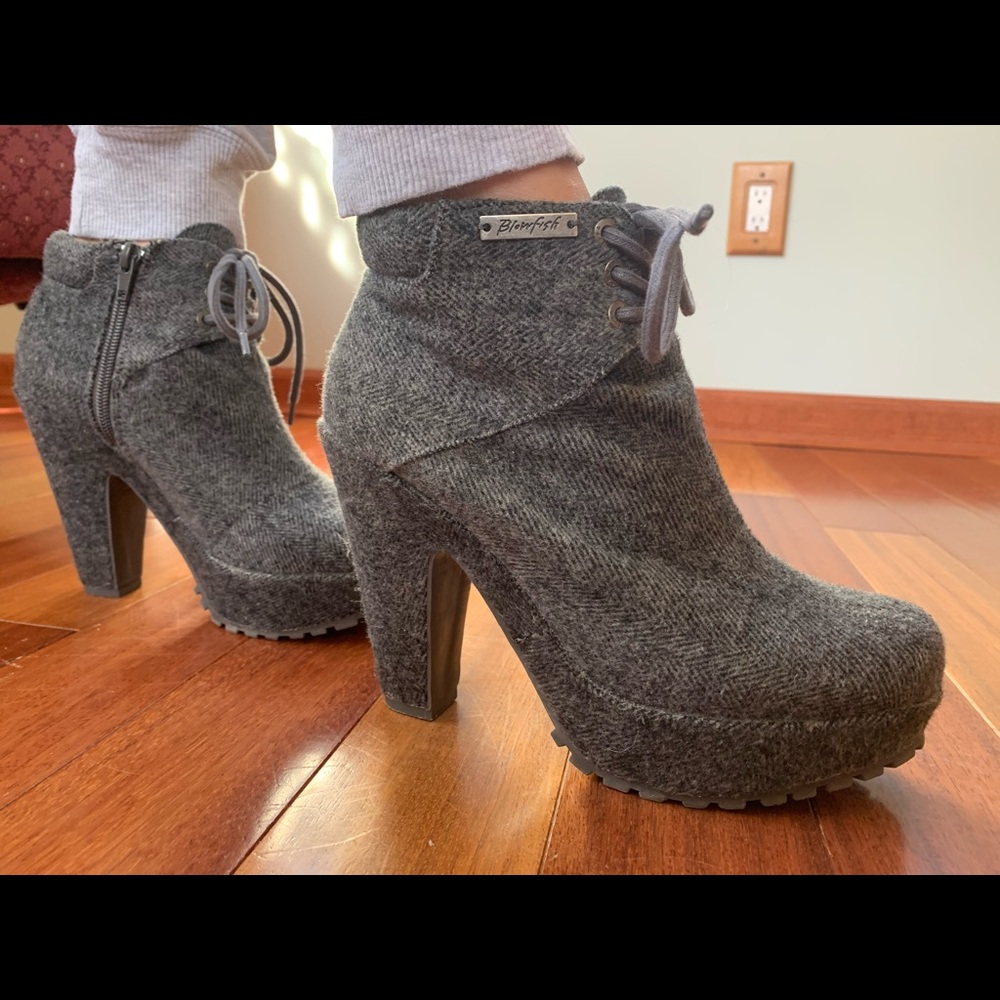 Blowfish Soft Grey (tweed) Heeled Boots